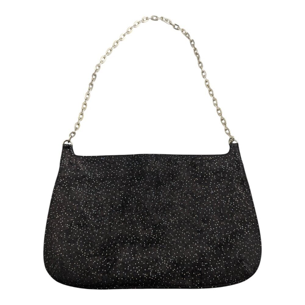 VINTAGE Y2K BEBE BLACK SUEDE PURSE WITH SPARKLE AND CHAIN HANDLE!